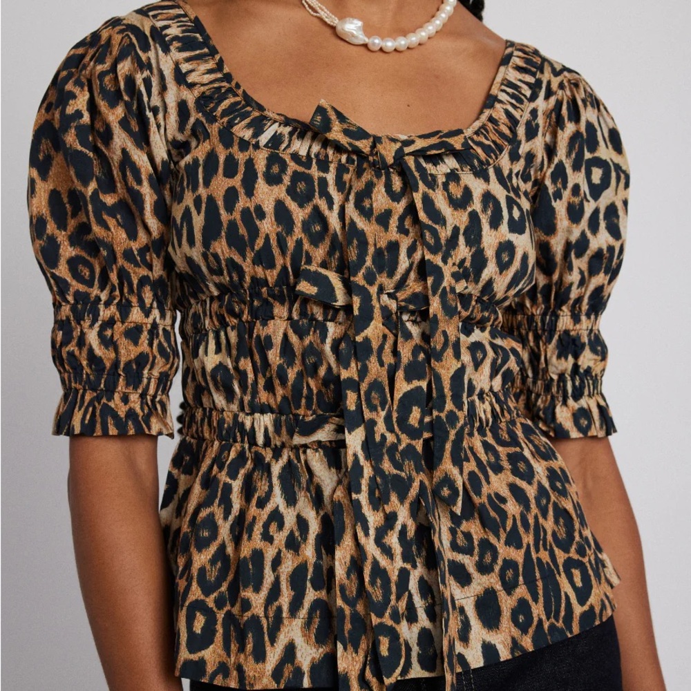 Damson Madder Bianca Ruffle Blouse - Leopard
